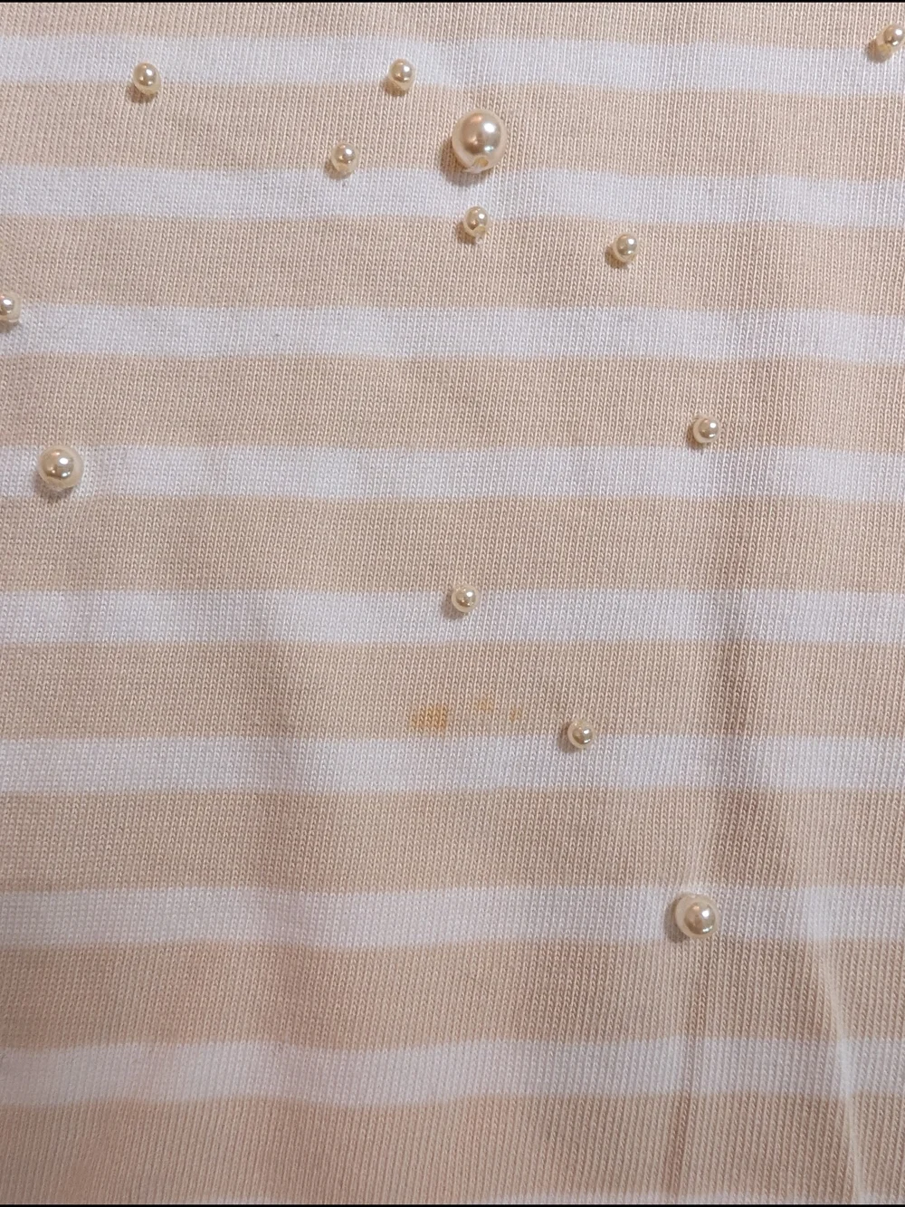 Tory Burch Cream and White Striped Long-Sleeve Tee with Pearl Beads Size S